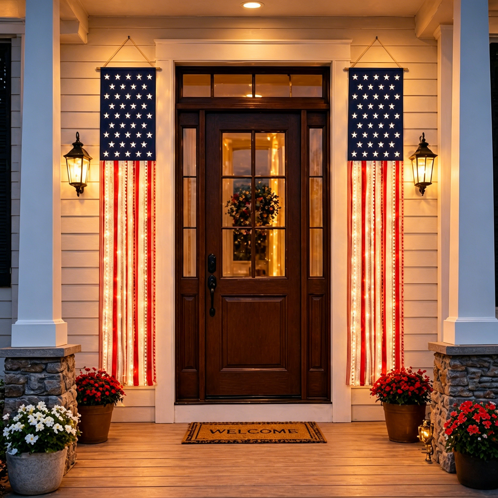 Lighted Patriotic Porch Banner Set
