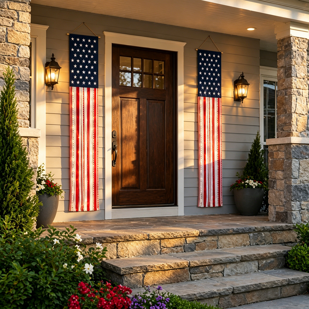 Lighted Patriotic Porch Banner Set