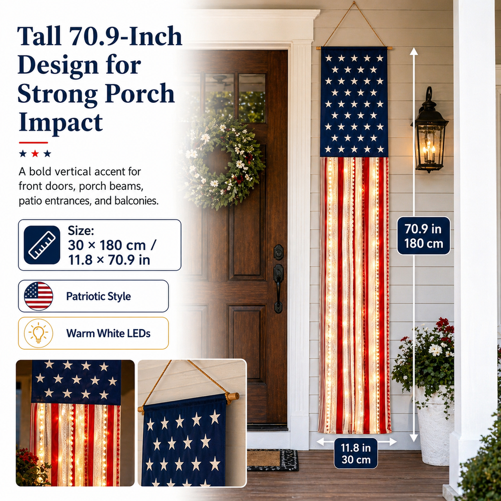 Lighted Patriotic Porch Banner Set