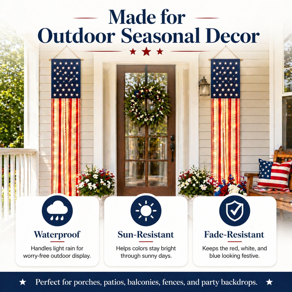 Lighted Patriotic Porch Banner Set