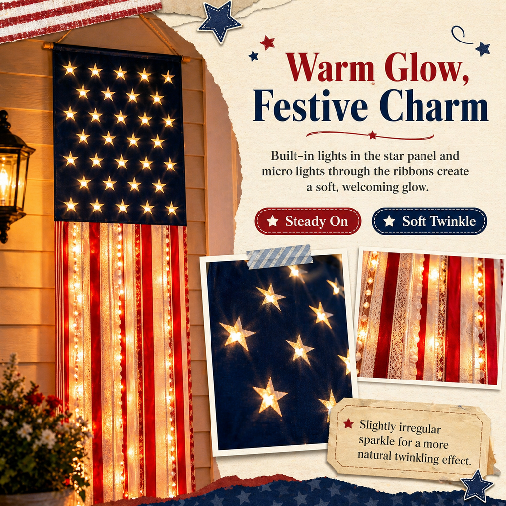 Lighted Patriotic Porch Banner Set