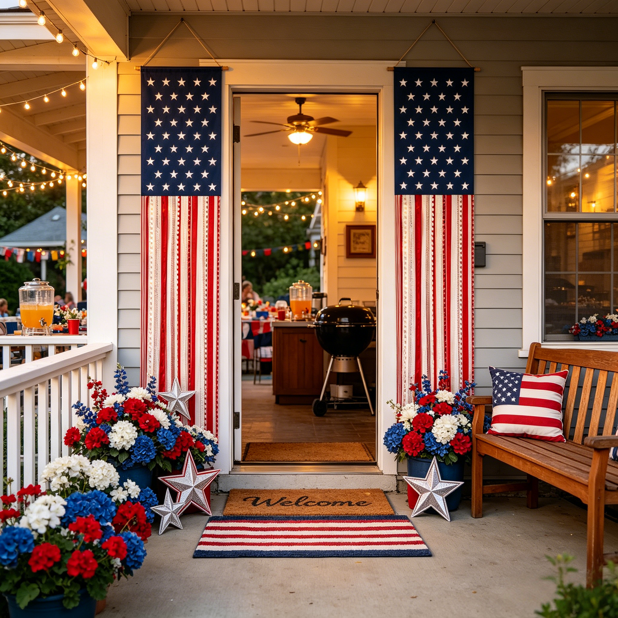 Lighted Patriotic Porch Banner Set