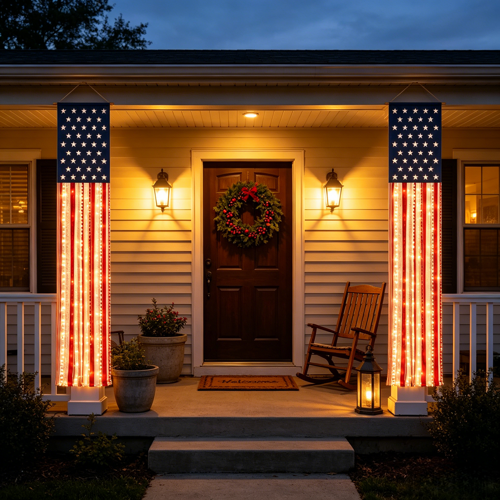 Lighted Patriotic Porch Banner Set
