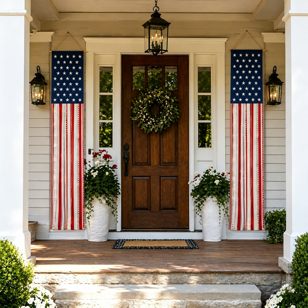 Lighted Patriotic Porch Banner Set